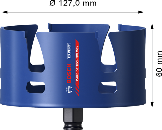 „Bosch EXPERT“ statybinių medžiagų 127 mm skylių pjūklas.